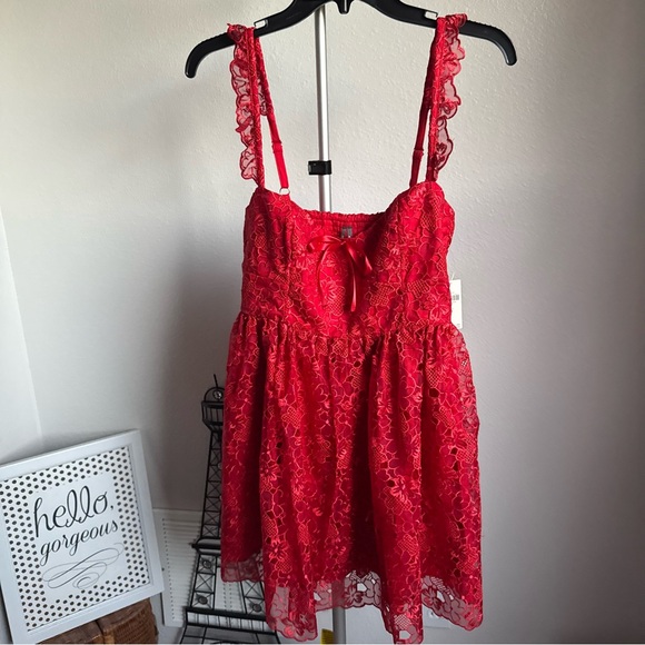 NWT By Anthropologie Ruffle-Strap Corset Lace Mini Dress Sz M - Picture 4 of 13